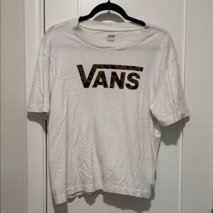 Vans White Tee with Leopard Print Logo